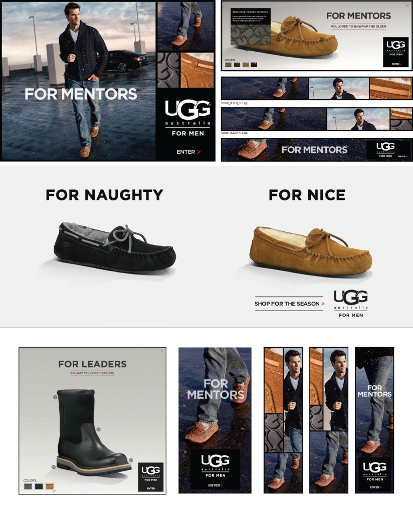 UGG for Men campaign units across hero, banner, and interactive formats.